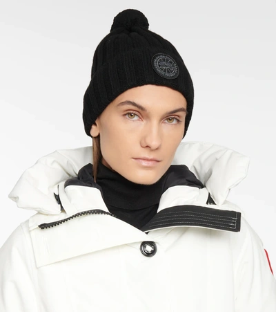 Shop Canada Goose Cashmere And Wool Pompom Beanie In Black