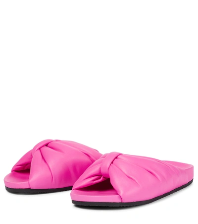 Shop Balenciaga Puffy Leather Slides In Pink