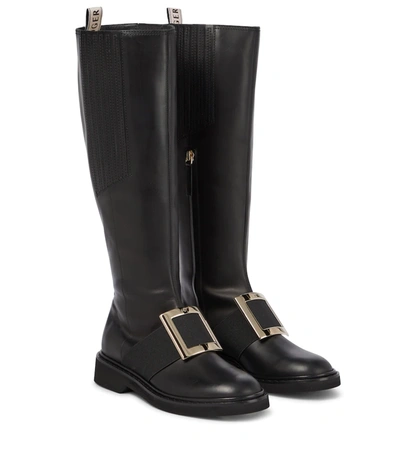 Shop Roger Vivier Viv' Rangers Leather Knee-high Boots In Black