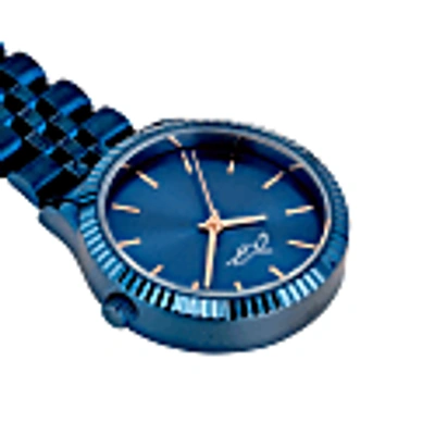Bermuda Watch Company Callista Rose Gold/royal Blue Link Fob In Link