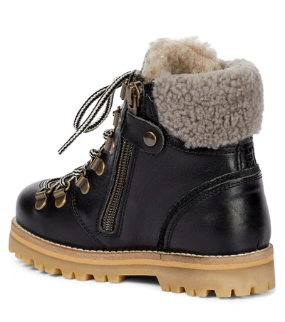 Shop Petit Nord Shearling-trimmed Leather Ankle Boots In Black