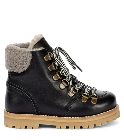 Shop Petit Nord Shearling-trimmed Leather Ankle Boots In Black