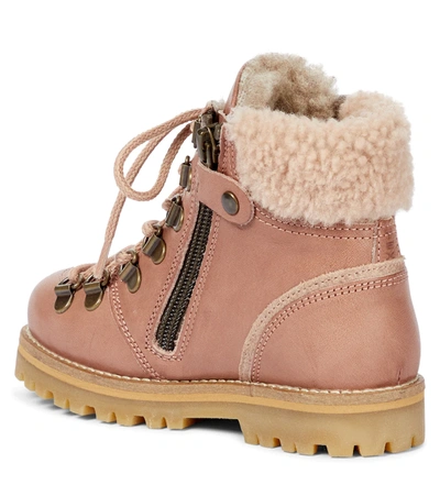 Shop Petit Nord Shearling-trimmed Leather Ankle Boots In Pink