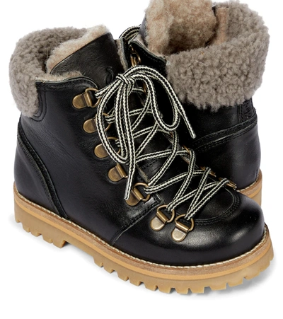 Petit Nord Shearling-trimmed Leather Ankle Boots In Black