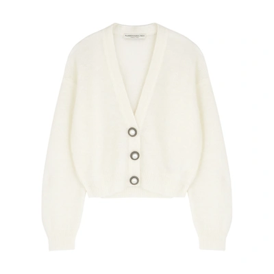 Shop Alessandra Rich Cream Mohair-blend Cardigan In White