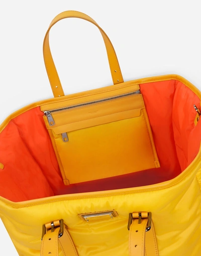 Shop Dolce & Gabbana Nylon Sicily Shopper With Branded Plate In Yellow