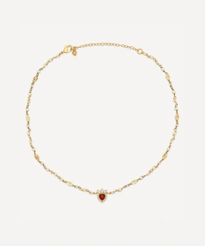 Shop Gucci Gold-tone Crystal Heart And Faux Pearl Necklace