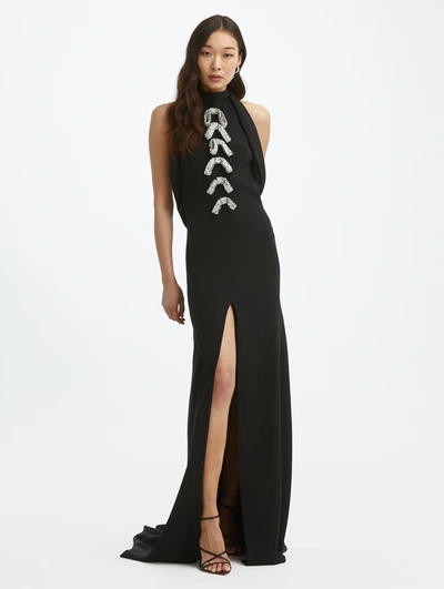 Shop Oscar De La Renta Crystal Bow Backless Gown In Black