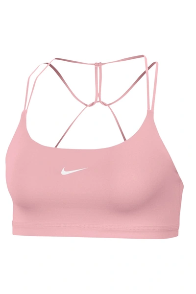 Shop Nike Indy Strappy Sports Bra In Pink Glaze/white