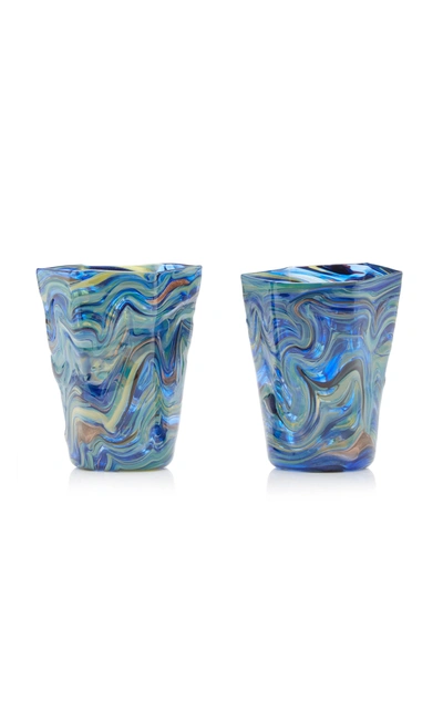 Shop Moda Domus Set-of-two Calcedonio Water Glasses In Blue