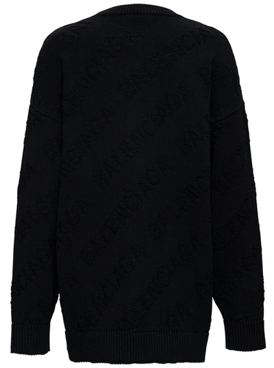 Shop Balenciaga Black Cotton Sweater With Jacquard Logo