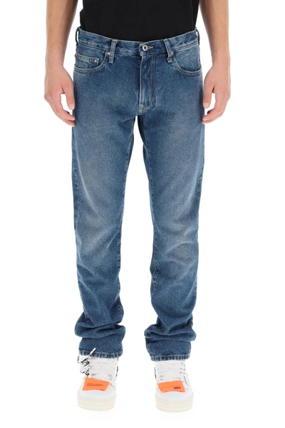 Shop Off-white Slim Diag Jeans In Blue