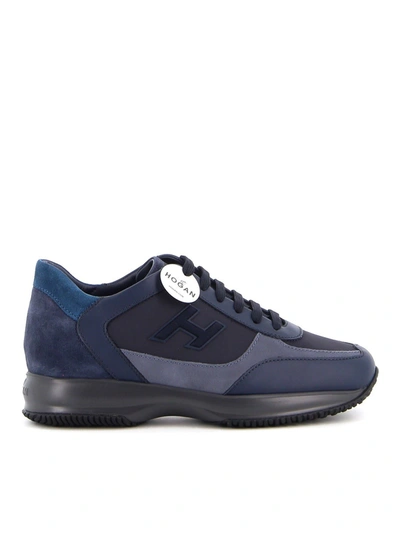 Shop Hogan Interactive Leather And Suede Sneakers In Blue