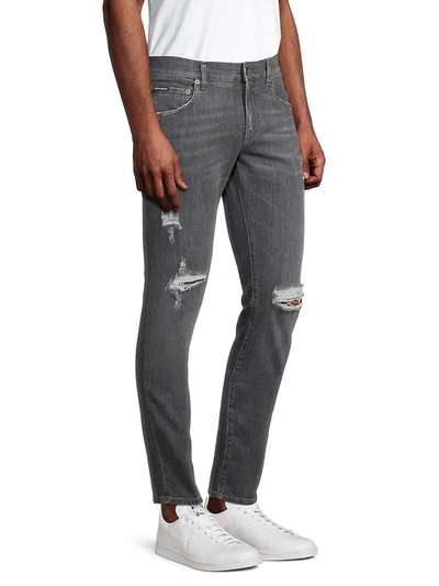 Shop Dolce & Gabbana Men's Distressed Stretch Skinny Jeans In Grey