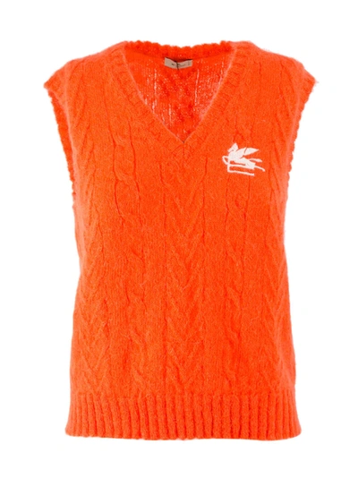 Shop Etro Mohair-blend V Neck Gilet In Orange