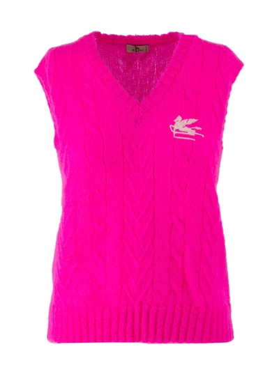 Shop Etro Mohair-blend V Neck Gilet In Cherry