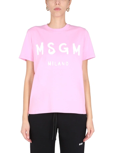 Shop Msgm T-shirt With Logo In Rosa