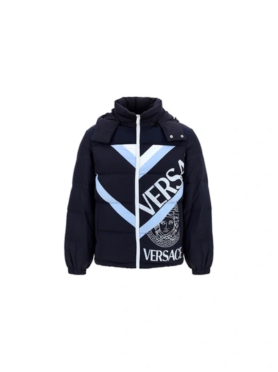 Shop Versace Jacket In Blu+azzurro+bianco