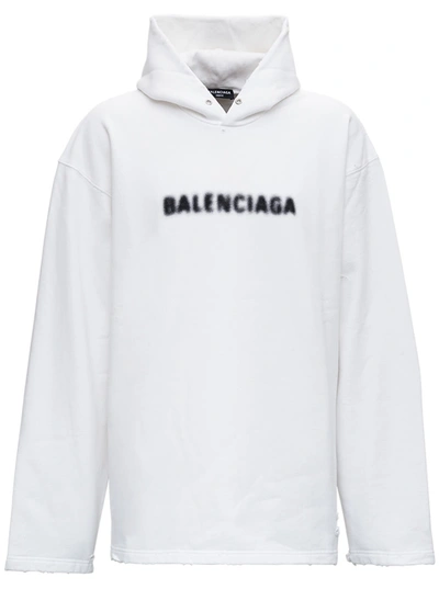 Shop Balenciaga White Cotton Hoodie With Logo In White/black