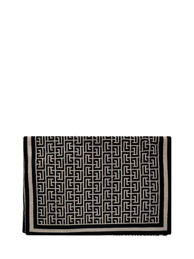 Balmain Monogram Pattern Scarf In Ivory