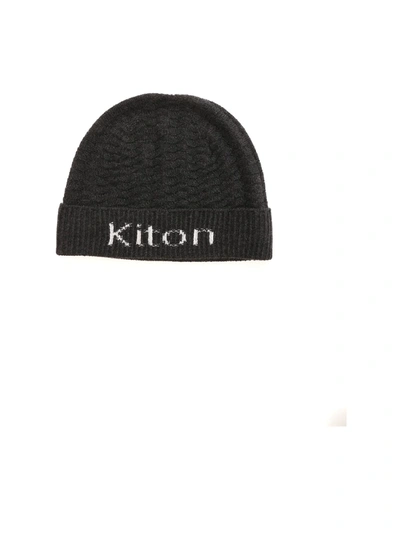 Shop Kiton Branded Cashmere Beanie In Dark Grey