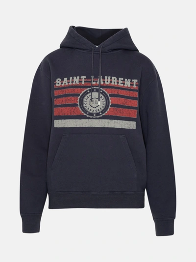 Shop Saint Laurent Blue Cotton Sweatshirt In Grey