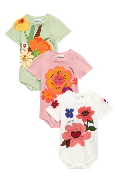 Shop Dolce & Gabbana 3-pack Floral Print Bodysuits In Flowersport