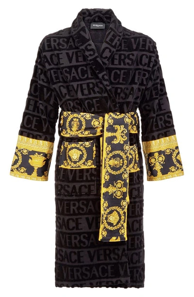 Shop Versace Barocco Terry Robe In Black