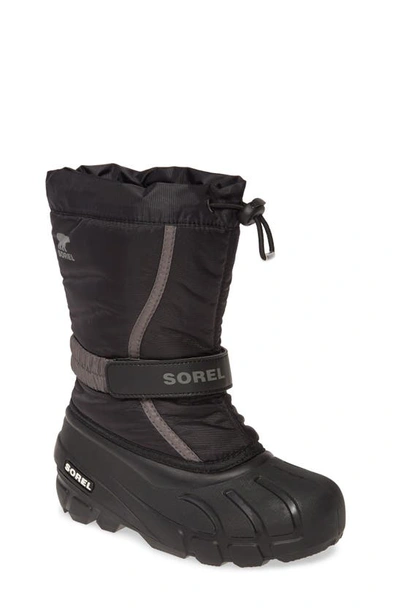 Shop Sorel Kids' Flurry Weather Resistant Snow Boot In Black/ City Grey