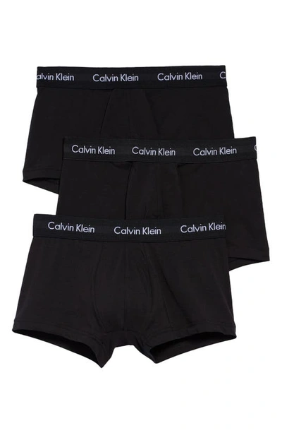 Shop Calvin Klein 3-pack Moisture Wicking Stretch Cotton Trunks In Black
