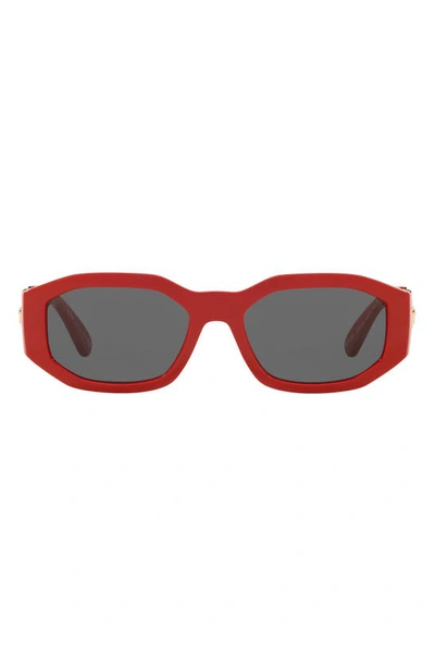 Shop Versace Biggie 53mm Round Sunglasses In Red/ Grey
