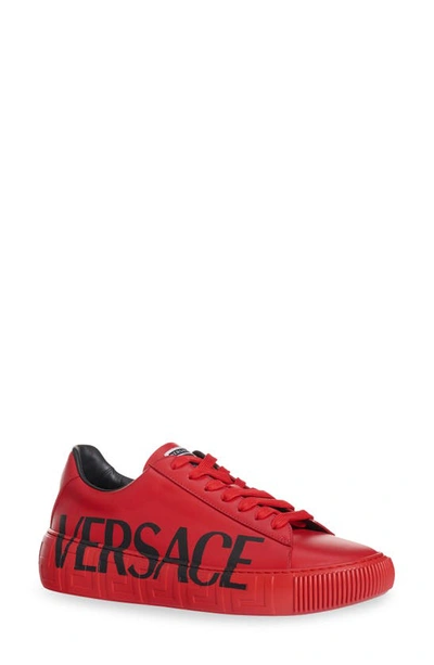 Shop Versace Greca Logo Low Top Sneaker In Red