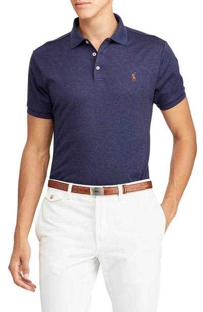 Shop Polo Ralph Lauren Microprint Knit Cotton Polo In Spring Navy Heather