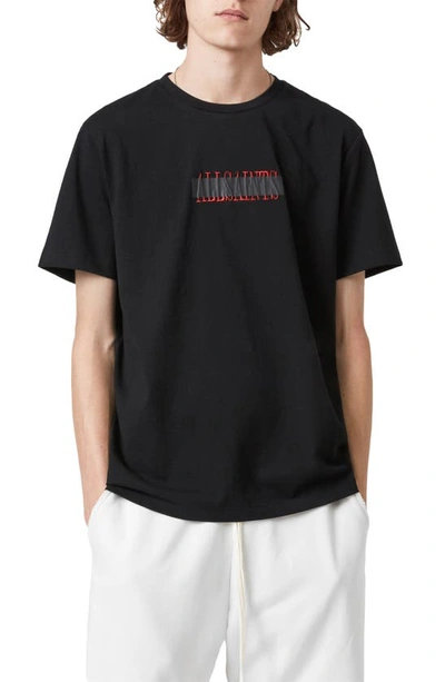 Shop Allsaints Stamp Laminate Cotton Crewneck T-shirt In Jet Black