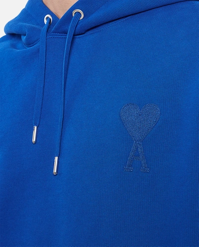 Shop Ami Alexandre Mattiussi Ami Paris Heart Logo Cotton Jersey Hoodie In Blue