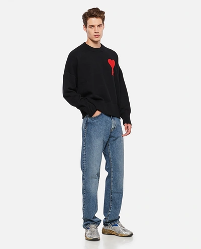 Shop Ami Alexandre Mattiussi Ami Paris Oversize Heart Logo Cotton Wool Blend Sweater In Black