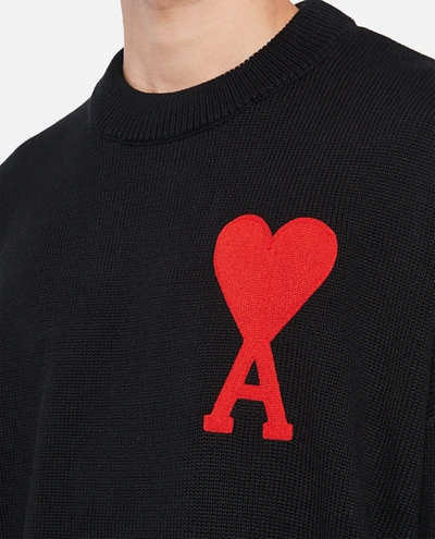 Shop Ami Alexandre Mattiussi Ami Paris Oversize Heart Logo Cotton Wool Blend Sweater In Black