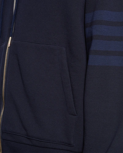 Shop Thom Browne Sweatshirt With Hood And 4 Bar Zip In Blue