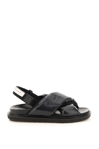 Shop Marni Padded Nylon Fussbett Sandals In Black