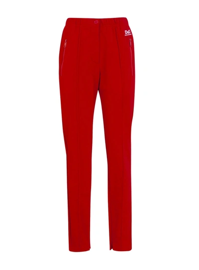 Shop Dolce & Gabbana Full Milano Pants With Dg Logo Print In Rosso