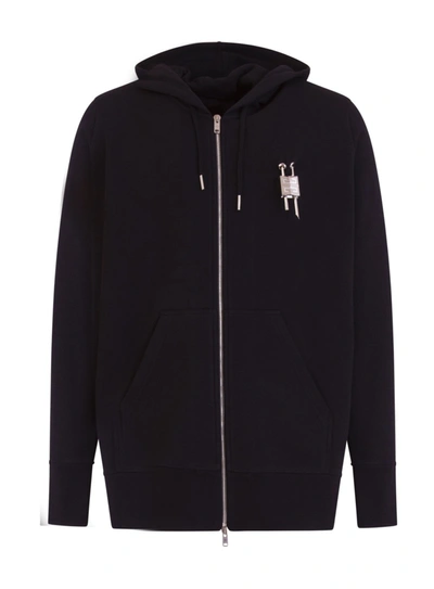 Shop Givenchy Sweatshirt With Zip, Hood And 4g Metal Padlock On The Chest In Nero