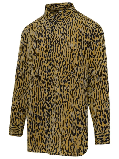 Shop Saint Laurent Animal Print Cr�pe De Chine Silk Shirt In Brown