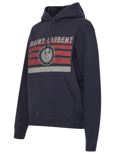 Shop Saint Laurent Blue Cotton Sweatshirt In Grey