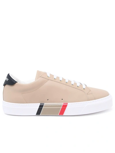 Shop Burberry Beige Leather Sneakers