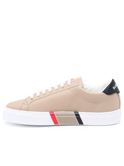 Shop Burberry Beige Leather Sneakers