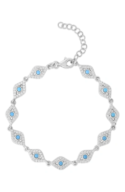 Sphera Milano Rhodium Plated Sterling Silver Evil Eye Cz Bracelet In Silver