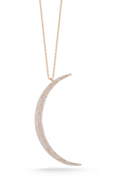 Sphera Milano 14k Rose Gold Vermeil Pave Cz Crescent Moon Pendant Necklace In Rose Gold