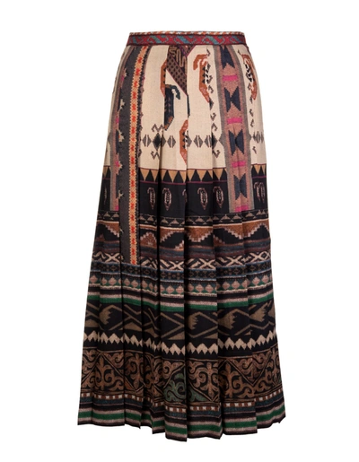 Shop Etro Pleated Midi Skirt With Embroidery Effect Print In Natural