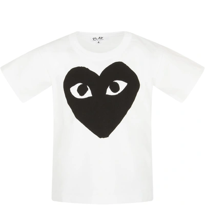 Shop Comme Des Garçons Play White T-shirt For Kids With Logo
