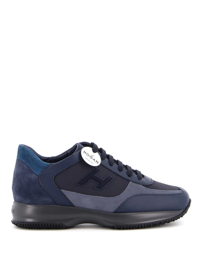 Shop Hogan Interactive Leather And Suede Sneakers In Blue
